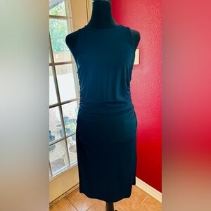 Ann Taylor Sleeveless Sheath Dress Size 2 Navy Blue Ruched Back Zip